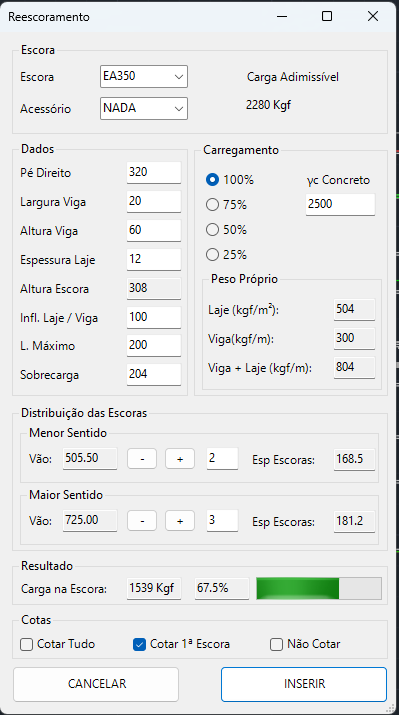 Configuração real de reescoramento no AndaBIM CAD