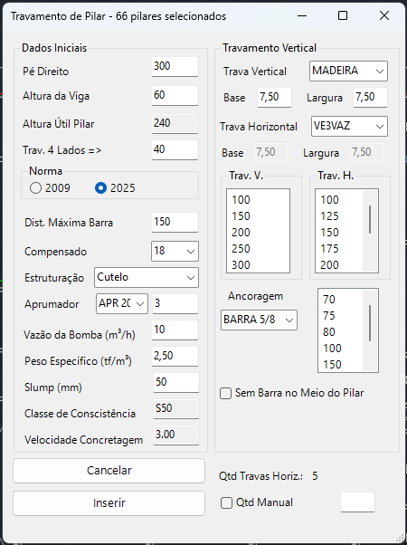 Configuração real de travamento de pilar