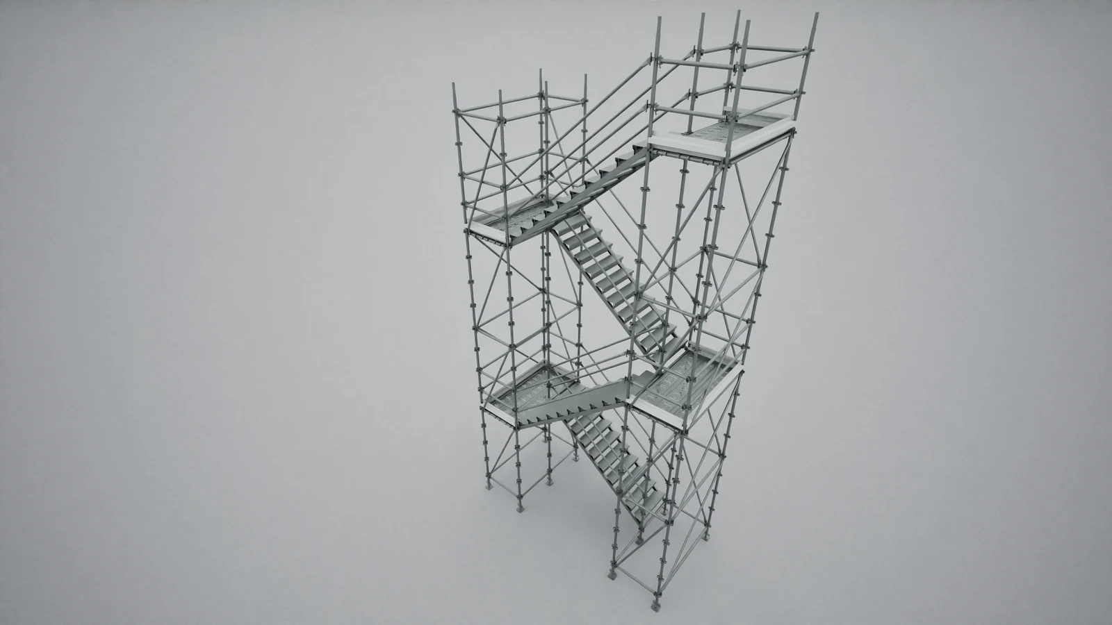 Visualização do projeto: Modelo de torre com escadas e patamares de acesso no Revit