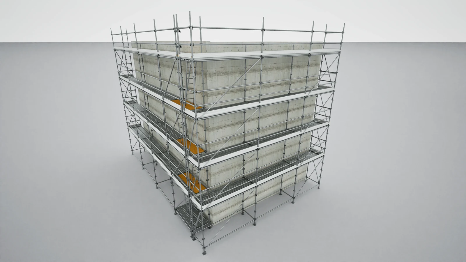 Visualização do projeto: Modelo de andaime multidirecional junto a uma parede no Revit